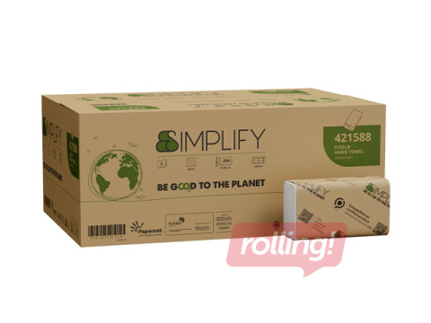 Papīra dvieļi loksnēs Papernet, Simplify, V Fold, H2, 2 slāņi, 266 loksnes, 15 paciņas