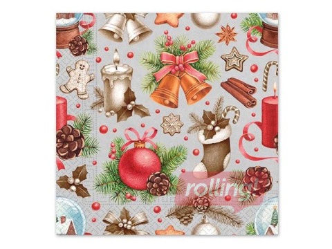 Salvetes, 33 x 33 cm, 20 gab., 3 slāņi, Ziemassvētku dizains