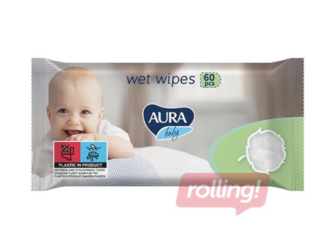 Влажные салфетки Aura Baby, 60 шт.