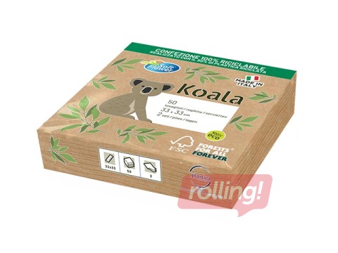 Salvetes Koala Soft Flower, 33x33 cm, kraft, 50 gab.