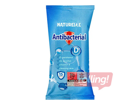 Mitrās salvetes Naturelle, Antibacterial, ar D pantenolu, 15 gab.