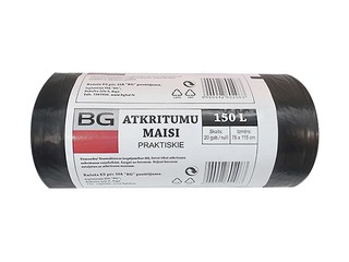 Atkritumu maisi BG Praktiskie, 75 x 115 cm, 150 l, 20 gab., melni