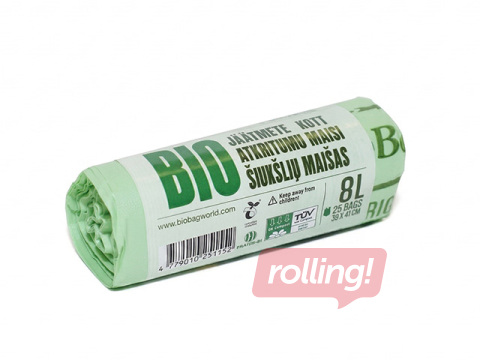 Atkritumu maisi BioBag, zaļi, kompostējami, 15micr., 8l, 25 gab.