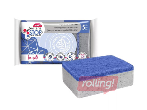 Švammītes trauku mazgāšanai York, Bacteria Stop, pelēkas, 10x7cm, 5 gab.