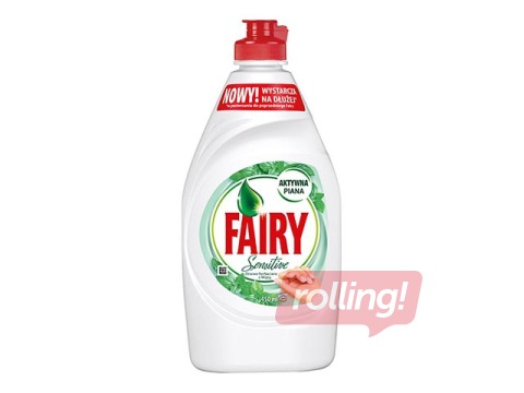 Trauku mazgāšanas līdzeklis FAIRY Sensitive Tea Tree & Mint, 450ml
