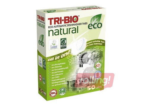 Tabletes trauku mazgājamai mašīnai, dabīgas eko, Tri-Bio, 50 gab.