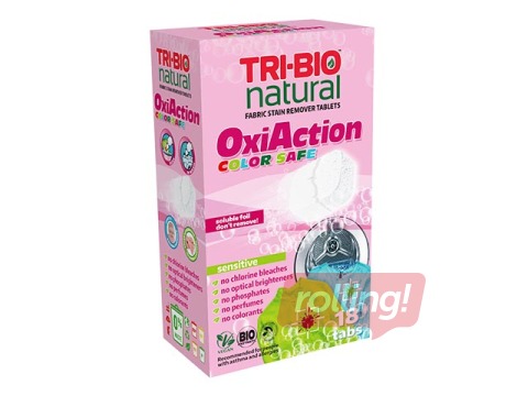 Dabīgas tabletes traipu tīrīšanai, Oxi-Action Color, Sensitive Tri-Bio, 18 tab.