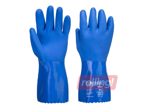 Cimdi darbam ar ķimikālijām Marine Ultra PVC Chem Gauntlet, L izmērs, zili