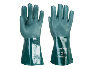 Cimdi darbam ar ķimikālijām Double Dipped PVC Gauntlet, L izmērs, 35cm garums, zaļi