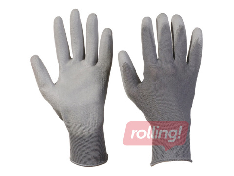 Darba cimdi Haushalt, ar poliuretāna pārklājumu, pelēki, L izmērs