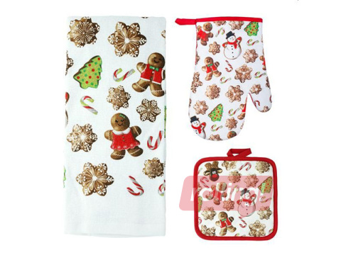 Komplekts - cimds, paliktnis, dvielītis, Ziemassvētku dizains