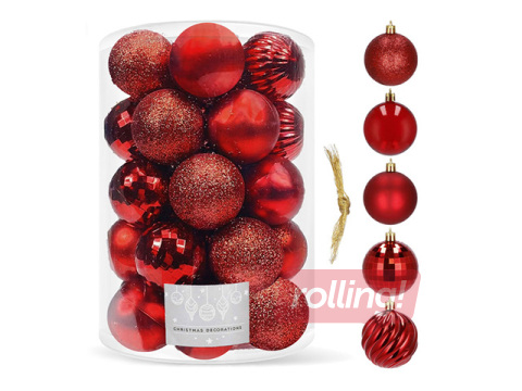 Ziemassvētku eglītes rotājumi Springos, bumbiņas, sarkanas, 20 gab.