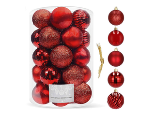 Ziemassvētku eglītes rotājumi Springos, bumbiņas, sarkanas, 20 gab.