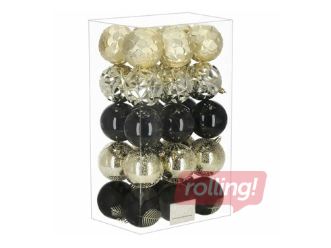 Ziemassvētku eglītes rotājumi Springos, bumbiņas, melnas un zelta, 30 gab.
