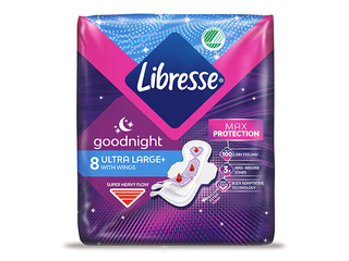 Higiēniskās paketes Libresse, Ultra Night, 8 gab. +AKCIJA! Pērc Libresse higiēniskās paketes un saņem dāvanu!