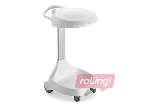 Atkritumu maisu turētājs Delta, ar riteņiem, vāku un pedāli, balts