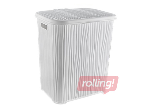 Veļas kaste Ozer Wavy, ar vāku, balta, plastmasas, 48l