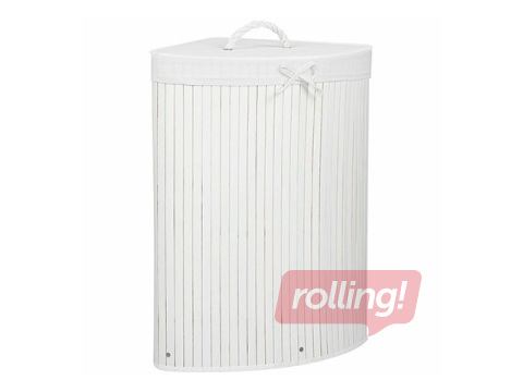 Veļas kaste Springos, ar vāku, balta, bambusa, 73l