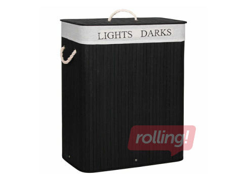 Veļas kaste Springos, divi nodalījumi, ar vāku, melna, bambusa, 100l