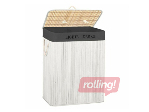 Veļas kaste Springos, divi nodalījumi, ar vāku, balta, bambusa, 105l