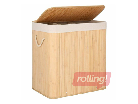 Veļas kaste Springos, trīs nodalījumi, ar vāku, brūna, bambusa, 150l