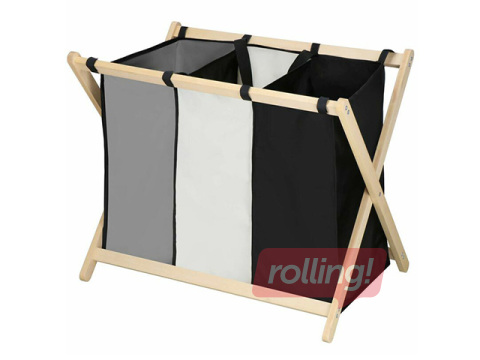 Veļas kaste Springos, trīs nodalījumi, auduma, koka rāmis, 105l