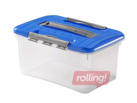 Uzglabāšanas kaste Hobby Optima, ar vāku un rokturi, caurspīdīga, zila, 37.4x28x21cm, 15l