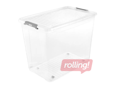 Uzglabāšanas kaste Keeeper Leo, ar vāku, uz ritenīšiem, caurspīdīga, 59x38x47cm, 74l