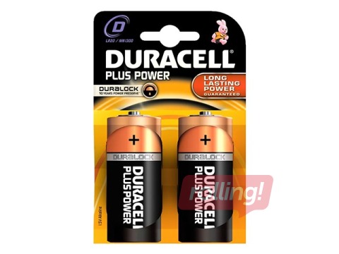 Baterijas Duracell D/LR20, B2,1.5V, 2 gab.