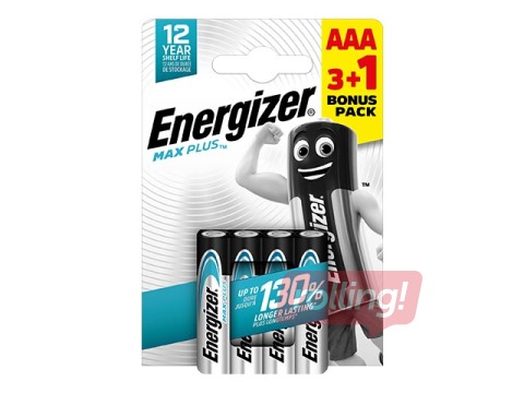 Baterijas Energizer Alkaline Max Plus AAA, B3+1, 1.5V, 4 gab.