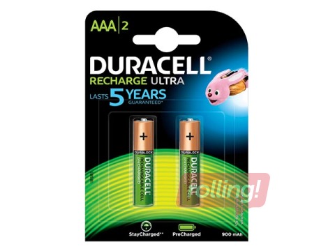 Аккумуляторные батарейки Duracell, HR03, 900 mAh, AAA, 2 шт.