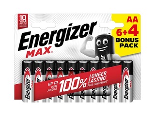 Baterijas Energizer MAX Alkaline, AA B6+4, 1.5V, 10 gab.