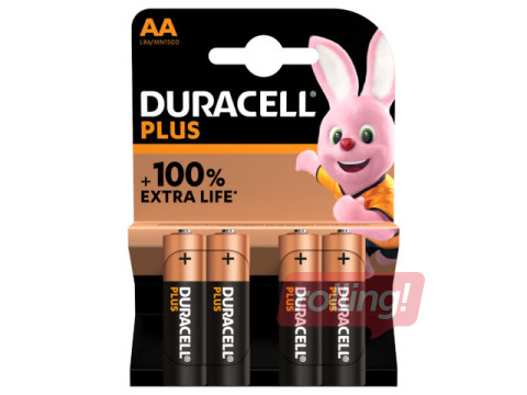 Baterijas Duracell Alkaline, Plus, AA, 1,5V, 4 gab.