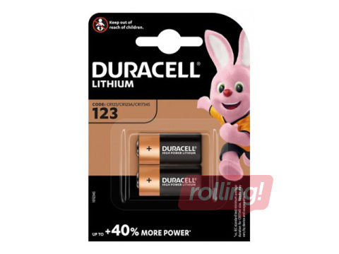Baterija Duracell Photo Battery Lithium CR123, 3V, 2 gab.