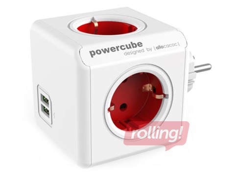 Sadalītājs PowerCube USB, 4-vietīgs + 2xUSB, sarkans