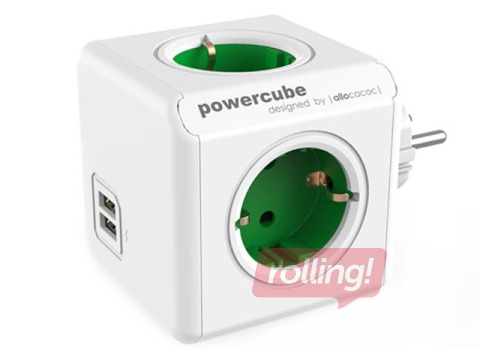 Sadalītājs PowerCube USB, 4-vietīgs + 2xUSB, zaļš