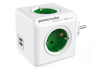 Sadalītājs PowerCube USB, 4-vietīgs + 2xUSB, zaļš