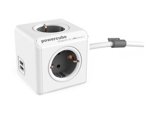 Sadalītājs PowerCube USB, 4-vietīgs + 2xUSB, ar vadu, 3m, pelēks