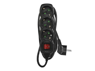 Pagarinātājs 3-vietīgs 1.5m ar zemējumu un slēdzi, melns