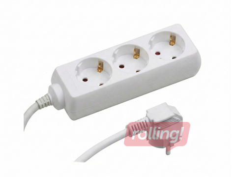 Pagarinātājs 3-vietīgs 5 m ar zemējumu, balts 