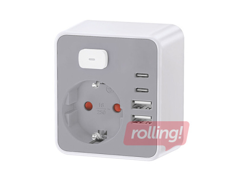 Pagarinātāja ligzda 1 virziena + 2 x USB-C + 2 x USB-A + pārslēdzējs