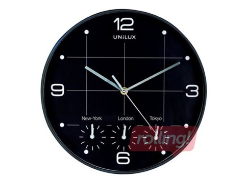 Sienas pulkstenis Unilux On time, 4 dažādi laiki, melns 30.5 cm