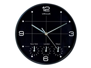 Sienas pulkstenis Unilux On time, 4 dažādi laiki, melns 30.5 cm