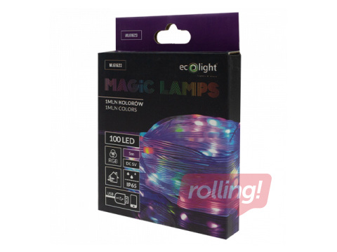 Elektriskā lampiņu virtene, MAGIC LAMP 400 RGB LED (1 miljons krāsu) – 20m, USB 5V