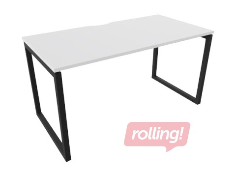 Biroja galds ar metāla rāmi un O kājām, 160 cm, balta tonī , melnas kājas