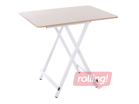 Galds, saliekams, balts rāmis, gaiši brūna virsma, 80x60x75cm