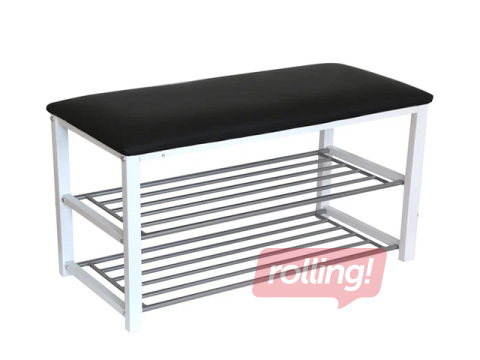 Apavu plaukts Domoletti, ar solu, sudraba rāmis, melna virsma, 80x30x48cm