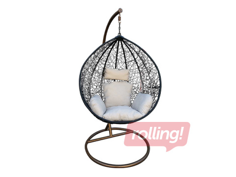 Piekaramais šūpuļkrēsls Domoletti Cone, tērauda rāmis, melns, balts spilvens