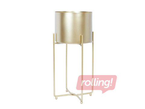 Dekoratīvais puķu pods Deia Gold M, ar statīvu, metāla, zelta, 21.5x20.5x47cm