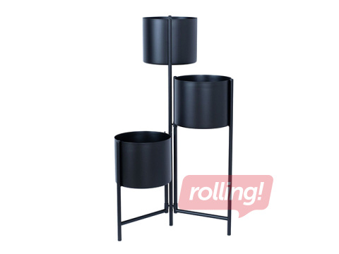 Dekoratīvais puķu pods Deia Trio, ar statīvu, metāla, melns, 23x22.5x75.5cm